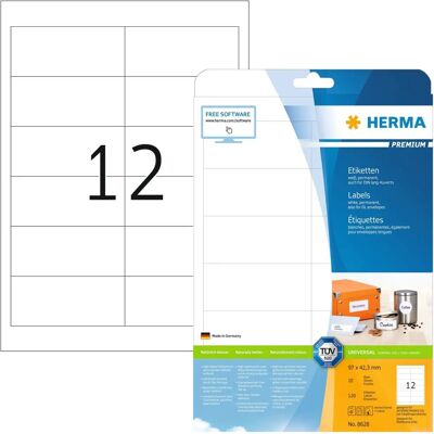 Herma 8628 Címkék - 97x42mm, 120 db, A4, Fehér Herma 8628 Címkék - 97x42mm, 120 db, A4, Fehér