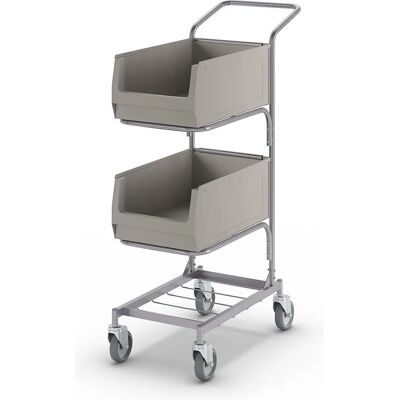 Carrito de servicio Kaiserkraft - 2 cajas abiertas, marco azul claro Carrito de servicio Kaiserkraft - 2 cajas abiertas, marco azul claro