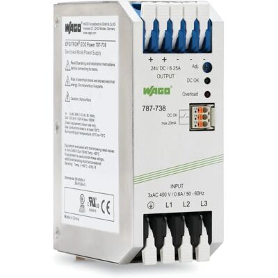 WAGO 787-738 Eco Netzteil 24V 6,25A - 150 W, DIN-Schienengehäuse WAGO 787-738 Eco Netzteil 24V 6,25A - 150 W, DIN-Schienengehäuse