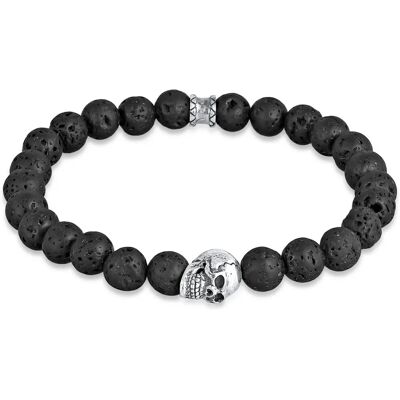 KUZZOI - Totenkopf Lava Stein Perlen - 925 Silber - Armband KUZZOI - Totenkopf Lava Stein Perlen - 925 Silber - Armband
