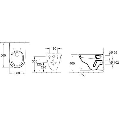 Villeroy & Boch WC sospeso bianco profondo - 360x560mm, uscita orizzontale Villeroy & Boch WC sospeso bianco profondo - 360x560mm, uscita orizzontale