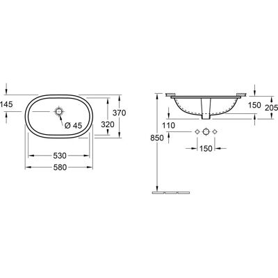 Villeroy & Boch O.novo Unterbauwaschbecken - Weiß Alpin, CeramicPlus - 580x370x200mm Villeroy & Boch O.novo Unterbauwaschbecken - Weiß Alpin, CeramicPlus - 580x370x200mm