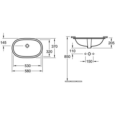Villeroy & Boch O.novo Chiuvetă de montat pe blat 53x32cm, alb, cu preaplin Villeroy & Boch O.novo Chiuvetă de montat pe blat 53x32cm, alb, cu preaplin