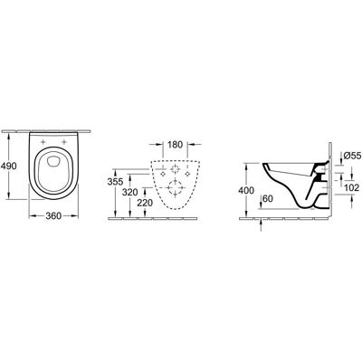 Villeroy & Boch O.novo Vægtoilet - Hvid Alpin, 360x490x330mm Villeroy & Boch O.novo Vægtoilet - Hvid Alpin, 360x490x330mm