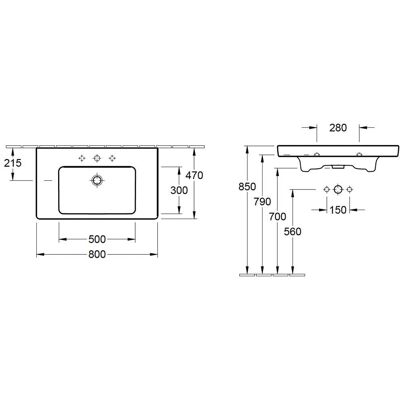 Villeroy & Boch Subway 2.0 Waschbecken - 800x470mm, Weiß - Keramik Villeroy & Boch Subway 2.0 Waschbecken - 800x470mm, Weiß - Keramik