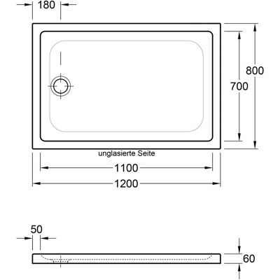Villeroy & Boch - Rechteckige Duschwanne 800x1200x60mm O.novo Plus Weiß Antirutsch Villeroy & Boch - Rechteckige Duschwanne 800x1200x60mm O.novo Plus Weiß Antirutsch