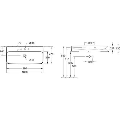 Villeroy & Boch Finion Rechteckiges Wandwaschbecken - 1000x470mm Villeroy & Boch Finion Rechteckiges Wandwaschbecken - 1000x470mm