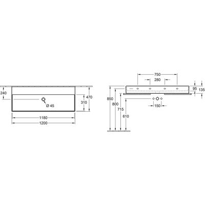 Chiuvetă de perete Villeroy & Boch Memento 2.0 - Alb, 1200x470mm, fără găuri pentru robinet Chiuvetă de perete Villeroy & Boch Memento 2.0 - Alb, 1200x470mm, fără găuri pentru robinet