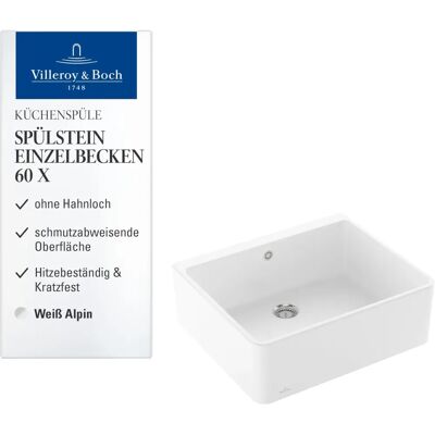 Villeroy & Boch Bílý jednokusová dřez - CeramicPlus - 60cm Villeroy & Boch Bílý jednokusová dřez - CeramicPlus - 60cm