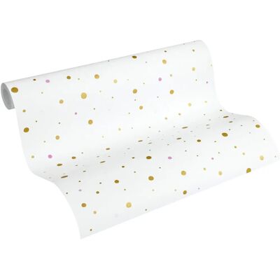 Papier Peint Little Stars - Pois Blanc, Or et Rose 0,53x10,05m - Publicité Papier Peint Little Stars - Pois Blanc, Or et Rose 0,53x10,05m - Publicité