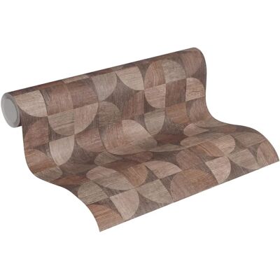 LIVING WALLS Braun Holz Mosaik Vintage Tapete - Wandtapete LIVING WALLS Braun Holz Mosaik Vintage Tapete - Wandtapete