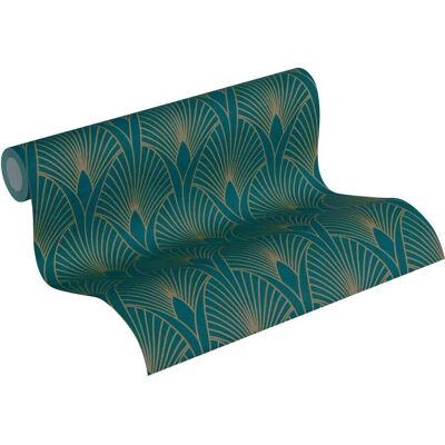 A.S. Creation Art Deco Ventilator Teal Metallic Gold Tapete - Tapete A.S. Creation Art Deco Ventilator Teal Metallic Gold Tapete - Tapete