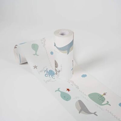 Borde Ocean Party de A.S. CREATION para pared infantil azul gris y blanco Borde Ocean Party de A.S. CREATION para pared infantil azul gris y blanco
