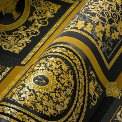 Versace Goud/Zwart Metallic Behang - Behang Versace Goud/Zwart Metallic Behang - Behang