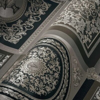 Versace Zilvergrijs Metallic behang - Luxe Muurbekleding Versace Zilvergrijs Metallic behang - Luxe Muurbekleding