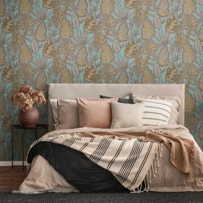 Livingwalls Famous Garden Carta da Parati Blu Marrone - Decorazione Murale Livingwalls Famous Garden Carta da Parati Blu Marrone - Decorazione Murale