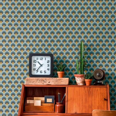 Carta da Parati Retro Chic AS Creation - Geometrico Blu e Giallo 8,5m Carta da Parati Retro Chic AS Creation - Geometrico Blu e Giallo 8,5m