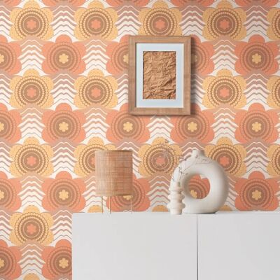 Papier peint fleurs orange rétro - Texturé tendance - Publicité Papier peint fleurs orange rétro - Texturé tendance - Publicité