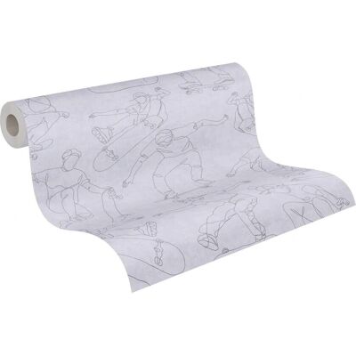 A.S. Creation Grijze Skater Kinderbehang - Muurpapier A.S. Creation Grijze Skater Kinderbehang - Muurpapier