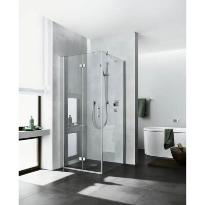 Porte pliante Diga de Kermi - Verre trempé, argent brillant, gauche - Publicité Porte pliante Diga de Kermi - Verre trempé, argent brillant, gauche - Publicité