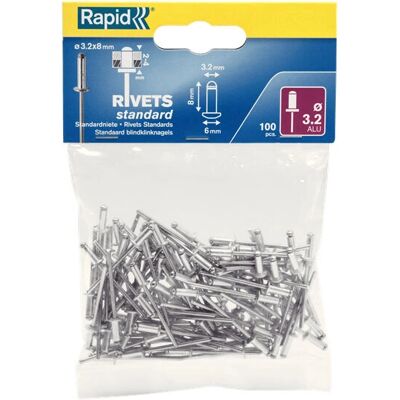 Rapid 5000377 Niete - Aluminium 3,2x8mm Packung 100 Rapid 5000377 Niete - Aluminium 3,2x8mm Packung 100