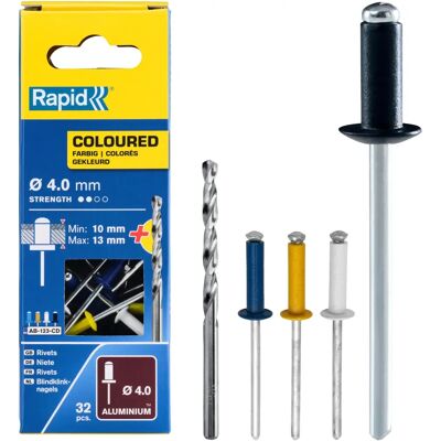 Rapid 5000403 Automotive Rivets - 4 x 16mm - 4 Colours Rapid 5000403 Automotive Rivets - 4 x 16mm - 4 Colours