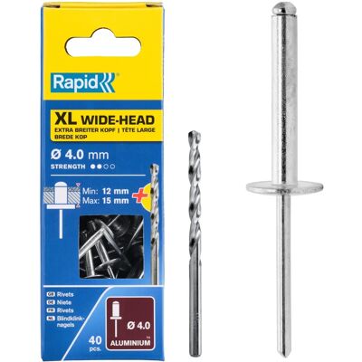 Rivets RAPID XL D4 x 18 mm - 40 pcs - Rivets en aluminium haute performance - Publicité Rivets RAPID XL D4 x 18 mm - 40 pcs - Rivets en aluminium haute performance - Publicité