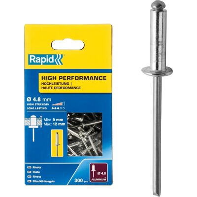 Rivets Haute Performance Rapid 5001438 - 4,8 x 16mm - Aluminium, Pack de 300 - Publicité Rivets Haute Performance Rapid 5001438 - 4,8 x 16mm - Aluminium, Pack de 300 - Publicité