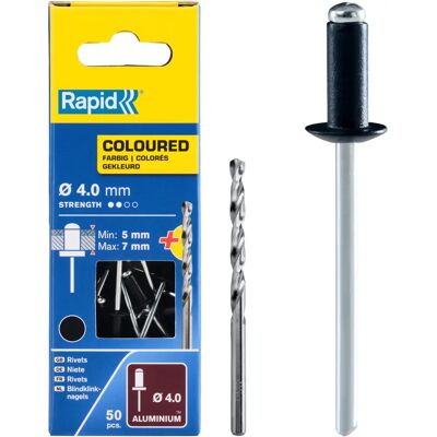 Rivets en aluminium Rapid 4x10mm - Noir - 50 pcs - Publicité Rivets en aluminium Rapid 4x10mm - Noir - 50 pcs - Publicité