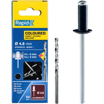 Rivets en aluminium Rapid 4,8x12mm Noir Pack - Rivets - Publicité Rivets en aluminium Rapid 4,8x12mm Noir Pack - Rivets - Publicité