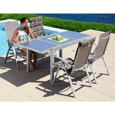 MERXX Amalfi Garten-Esstisch - Ausziehbarer Aluminium-Polyester-Tisch 4 Stühle MERXX Amalfi Garten-Esstisch - Ausziehbarer Aluminium-Polyester-Tisch 4 Stühle