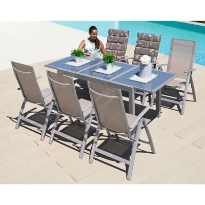 MERXX Amalfi Gartentisch-Set - Taupe, 6 Stühle MERXX Amalfi Gartentisch-Set - Taupe, 6 Stühle