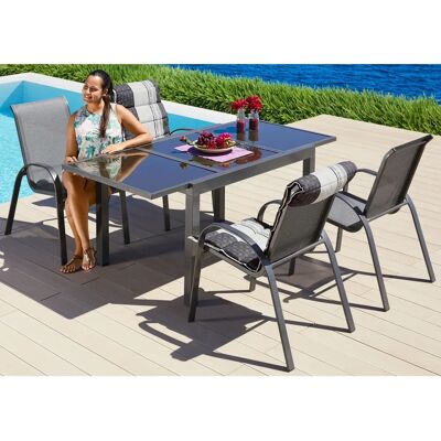 Garten-Esstisch MERXX Amalfi - Ausziehbar, Aluminium, Polyester, 4 Sitzplätze Garten-Esstisch MERXX Amalfi - Ausziehbar, Aluminium, Polyester, 4 Sitzplätze
