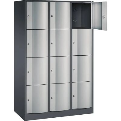 C+P Stauraumschrank - 12 Fächer, Stahl, Grau Schwarz RAL 7021 / Aluminium Weiß RAL 9006 C+P Stauraumschrank - 12 Fächer, Stahl, Grau Schwarz RAL 7021 / Aluminium Weiß RAL 9006