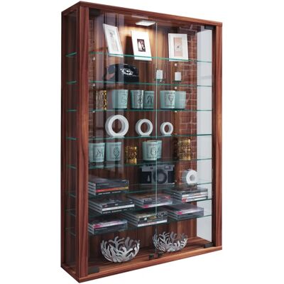 Vitrine Noyer VCM avec Éclairage LED - 8 Étagères en Verre Vitrine Noyer VCM avec Éclairage LED - 8 Étagères en Verre