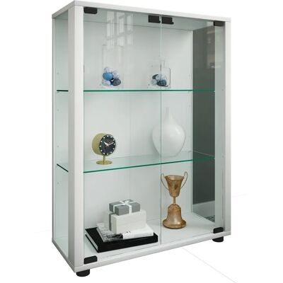 Vitrine Blanche VCM avec Étagères en Verre - Vitrine - Publicité Vitrine Blanche VCM avec Étagères en Verre - Vitrine - Publicité