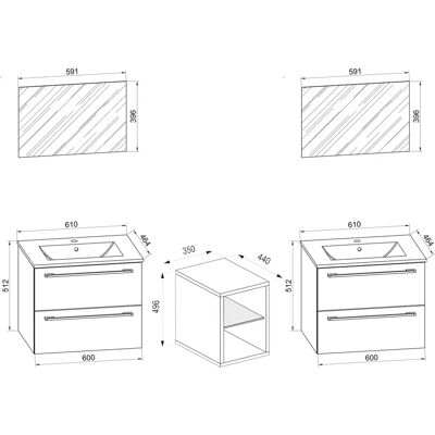 VCM Badinos XXL - Badezimmermöbelset mit 2 Waschbecken & Spiegel VCM Badinos XXL - Badezimmermöbelset mit 2 Waschbecken & Spiegel