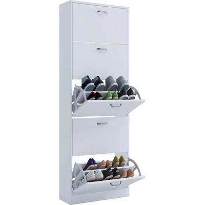 Armoire à chaussures Sipos XL en bois blanc VCM - Gain de place, 5 compartiments - Publicité Armoire à chaussures Sipos XL en bois blanc VCM - Gain de place, 5 compartiments - Publicité