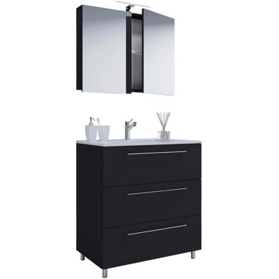 VCM Badmöbel-Set - Schwarz, 60cm, mit Spiegel, 3 Teile VCM Badmöbel-Set - Schwarz, 60cm, mit Spiegel, 3 Teile