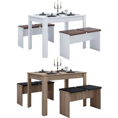 Conjunto de Mesa de Comedor Esal XXL Blanco Ahorra Espacio - Juego de Mesa y Banca Conjunto de Mesa de Comedor Esal XXL Blanco Ahorra Espacio - Juego de Mesa y Banca