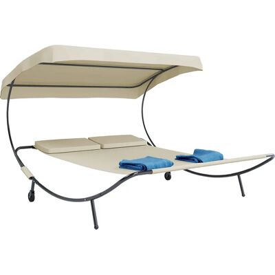 Tumbona doble de jardín VCM - Sombrilla ajustable, 2 almohadas Tumbona doble de jardín VCM - Sombrilla ajustable, 2 almohadas