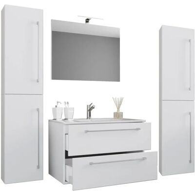 Ensemble de Mobilier de Salle de Bain VCM - Blanc, 80cm, Lavabo & Miroir - Publicité Ensemble de Mobilier de Salle de Bain VCM - Blanc, 80cm, Lavabo & Miroir - Publicité