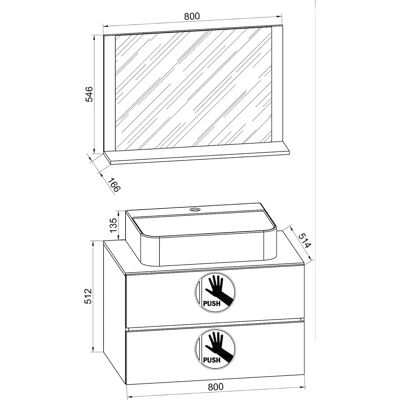Set bagno VCM Honig-Eiche - Lavabo, Specchio, Spazio di archiviazione Set bagno VCM Honig-Eiche - Lavabo, Specchio, Spazio di archiviazione