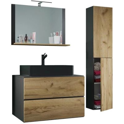 Ensemble de Meubles de Salle de Bain VCM - Anthracite & Chêne Miel - 4 Pièces Ensemble de Meubles de Salle de Bain VCM - Anthracite & Chêne Miel - 4 Pièces