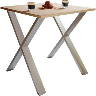 Table à manger rectangulaire en chêne Sonoma avec pieds en U argentés - Table à manger - Publicité Table à manger rectangulaire en chêne Sonoma avec pieds en U argentés - Table à manger - Publicité