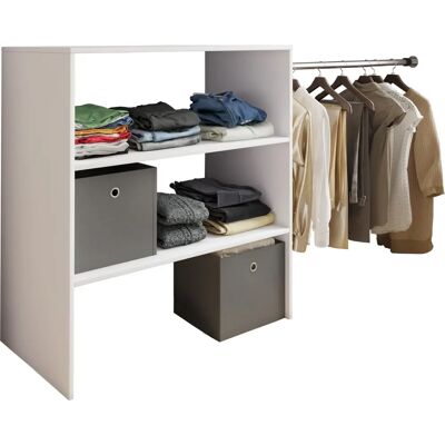 Garde-robe Dacho VCM Blanc - Étagères métalliques & Barre - 90cm - Publicité Garde-robe Dacho VCM Blanc - Étagères métalliques & Barre - 90cm - Publicité
