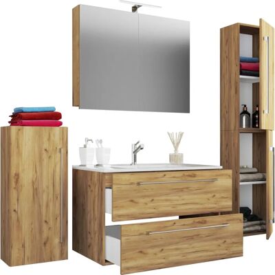 VCM Badinos 80 cm Badezimmer-Set mit 2 Schubladen & Spiegelschrank VCM Badinos 80 cm Badezimmer-Set mit 2 Schubladen & Spiegelschrank