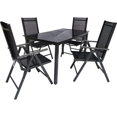 VCM Gartenset - 140cm Schwarzer Aluminium Tisch & Stühle VCM Gartenset - 140cm Schwarzer Aluminium Tisch & Stühle