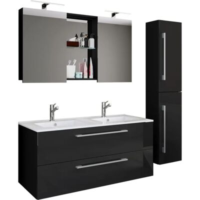 VCM Schwarzes Badezimmermöbel-Set - Modernes Doppelwaschbecken & Stauraum VCM Schwarzes Badezimmermöbel-Set - Modernes Doppelwaschbecken & Stauraum