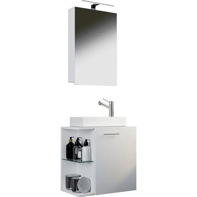 Set bagno VCM Hausa 3 pezzi con specchio e lavabo - Bianco Set bagno VCM Hausa 3 pezzi con specchio e lavabo - Bianco